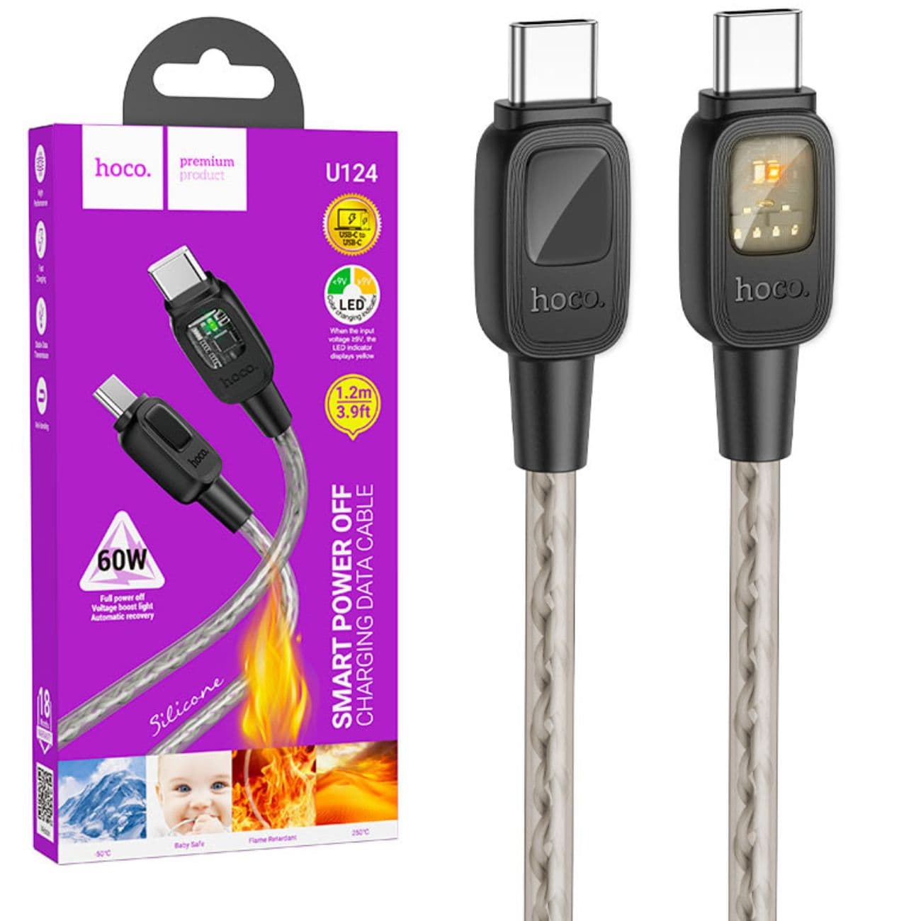 کابل دوسر تایپ سی هوکو Hoco مدل U124 توان 60 وات 1.2 متر — تصویر ۲