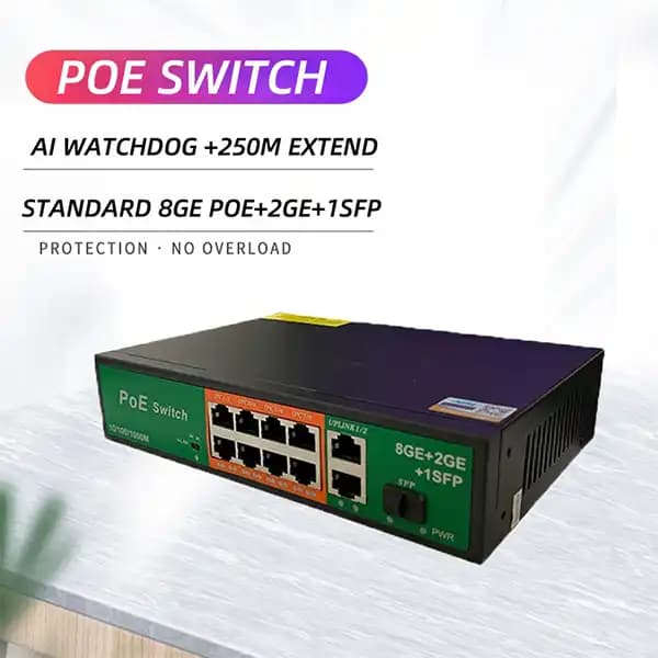 هاپ سوییچ 1+2+8 پورت-1فیبر- 100/1000 PoE