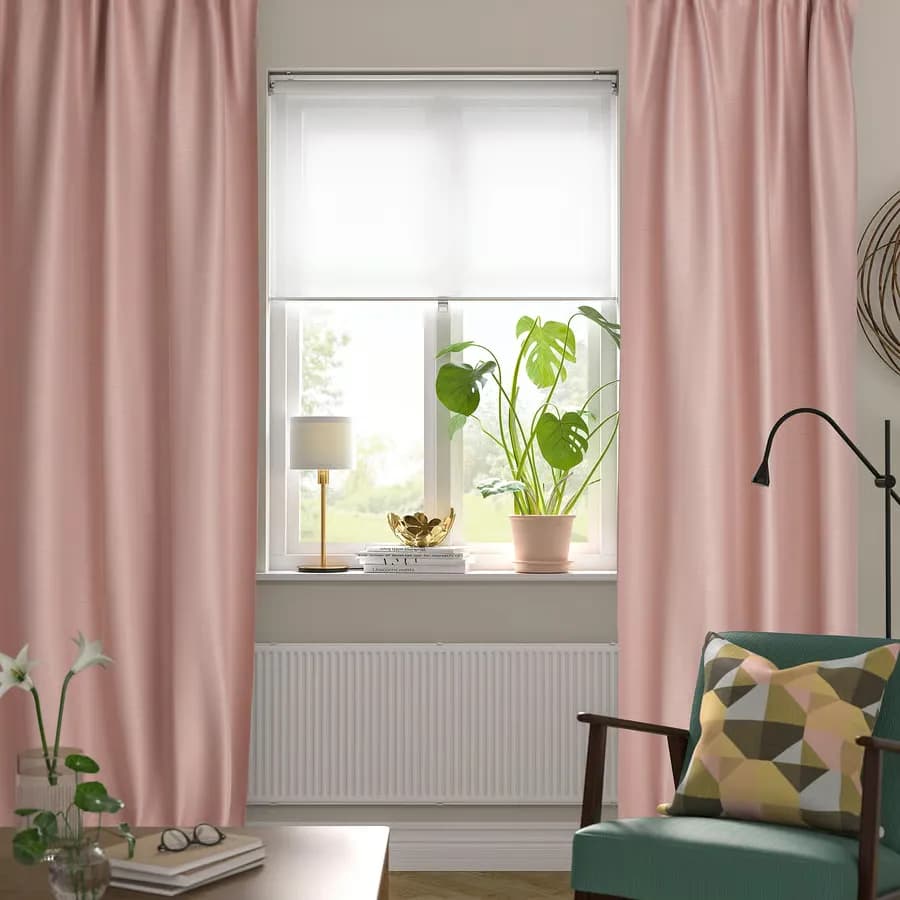 یک جفت پرده ضخیم ایکیا صورتی/با نوار تزئینی سایز ۱۴۵x۳۰۰ مدل VILBORG — تصویر ۵