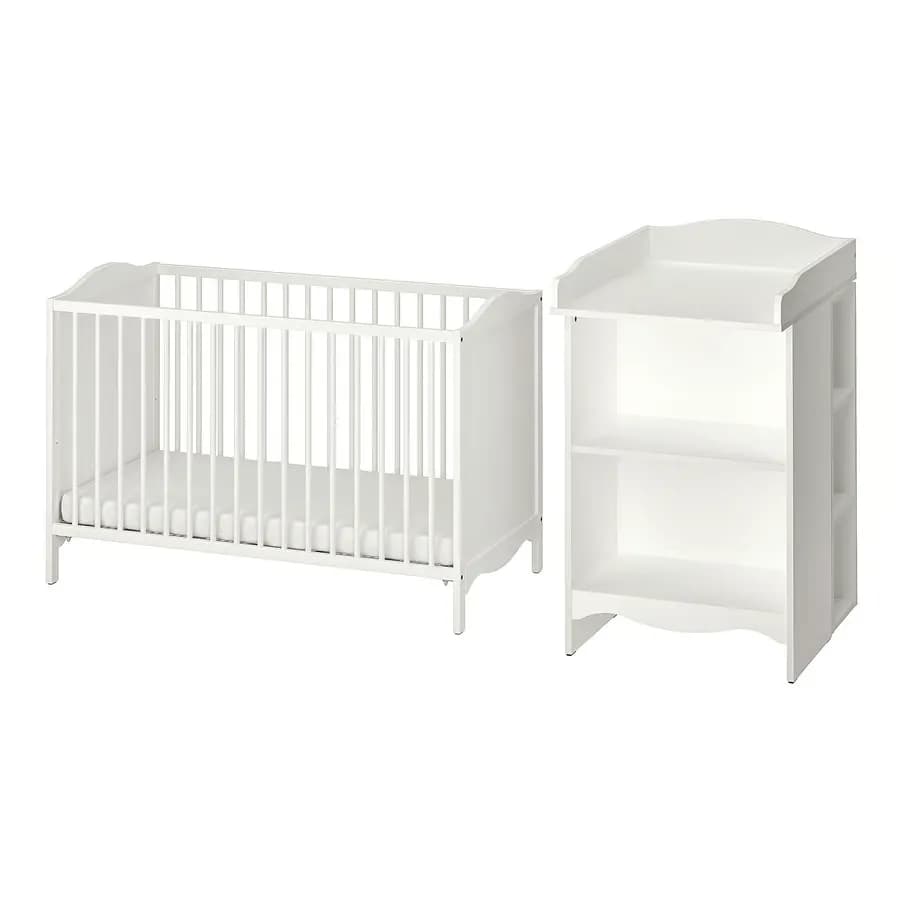 سرویس دو تیکه تخت و میز تعویض نوزاد رنگ سفید سایز 60×120 ایکیا مدل SMÅGÖRA