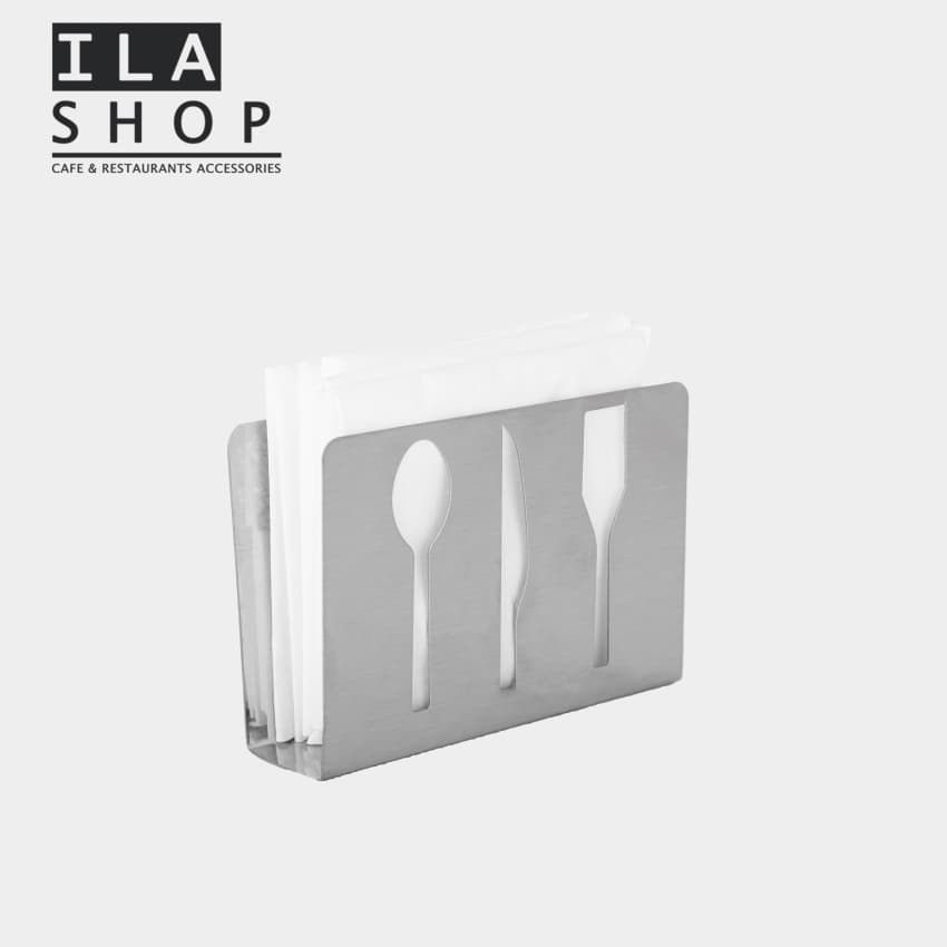 جای دستمال استیل رو میزی طرح قاشق و چنگال یک عددی ایلا
