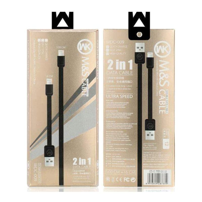 کابل شارژ WK WDC-009 (Type-A to Lightning) (2 in 1) دو عدد طول 1 متر و 16 سانتیمتر
