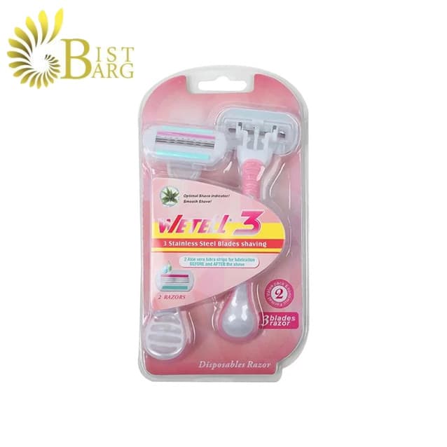 ژیلت زنانه ۳ تیغه وتل عصاره آلوئه‌ورا (بسته ۲ عددی) | Wetell 3 Women’s Disposable Razor 2 Pcs
