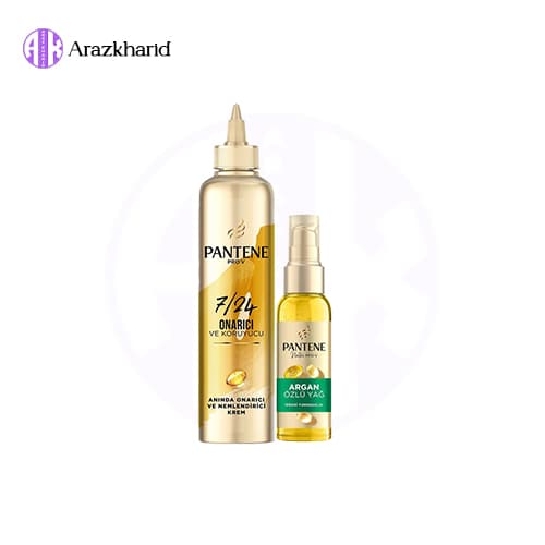 پک ترمیم کننده مو پنتن pantene مناسب موهای آسیب دیده ( کرم مو موشکی طلایی + روغن آرگان)