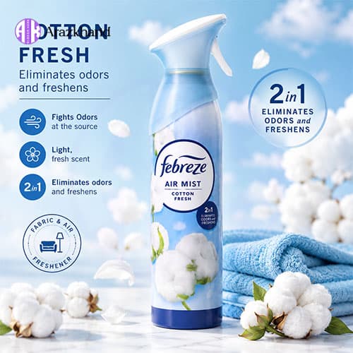 اسپری خوشبوکننده هوا فبرز Air Mist Cotton Fresh با رایحه پنبه تازه حجم ۱۸۵ میل — تصویر ۴