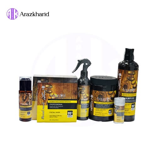 پک آرگان بدون سولفات لایتنس Lightness Argan Oil 95% (شامپو + ماسک مو + روغن آرگان + اسپری دوفاز + وزگیر + ماسک صورت پک 10 عددی)