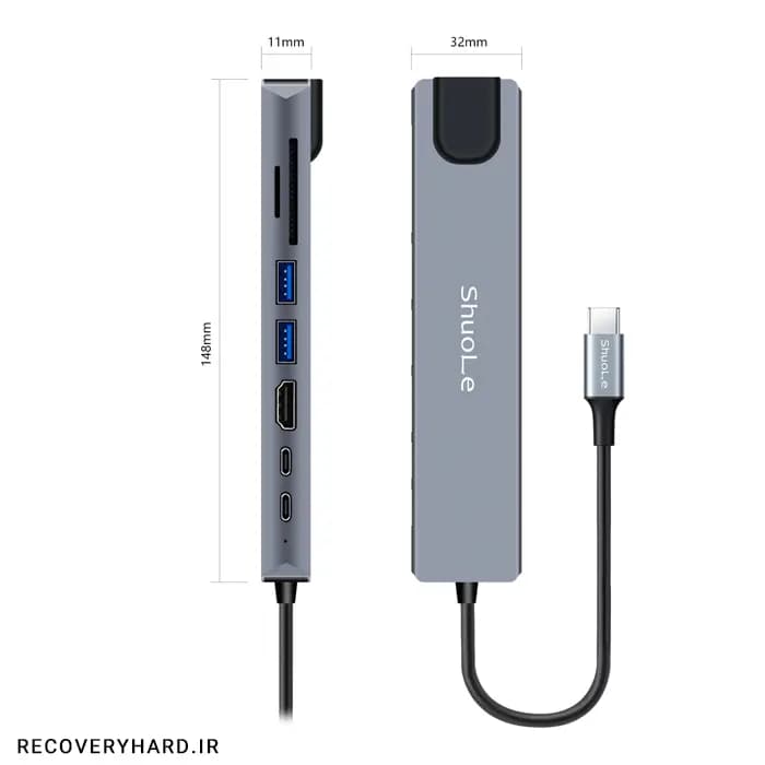 هاب ۸ پورت USB-C شوله مدل H801 — تصویر ۶