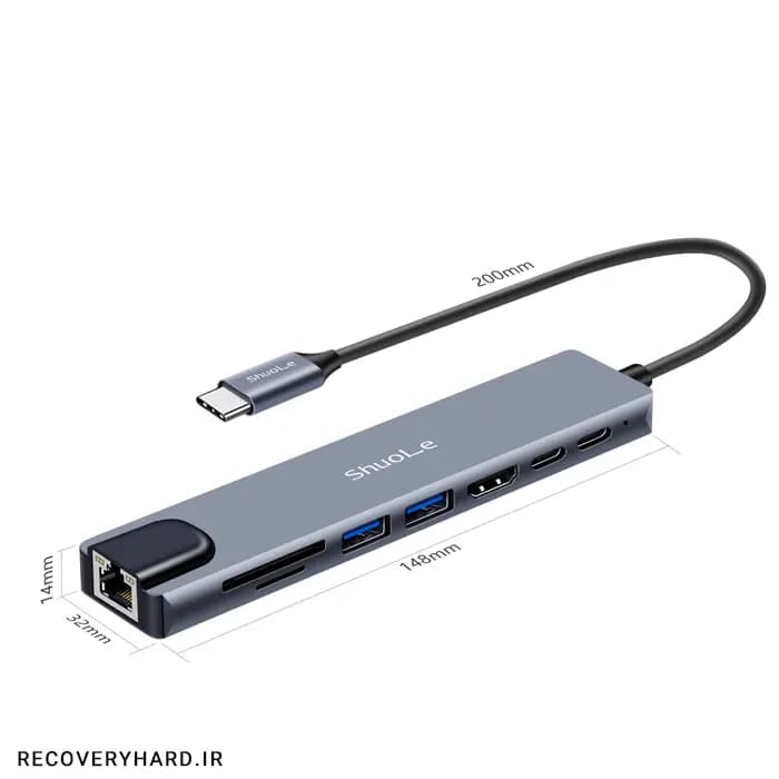 هاب ۸ پورت USB-C شوله مدل H801 — تصویر ۷
