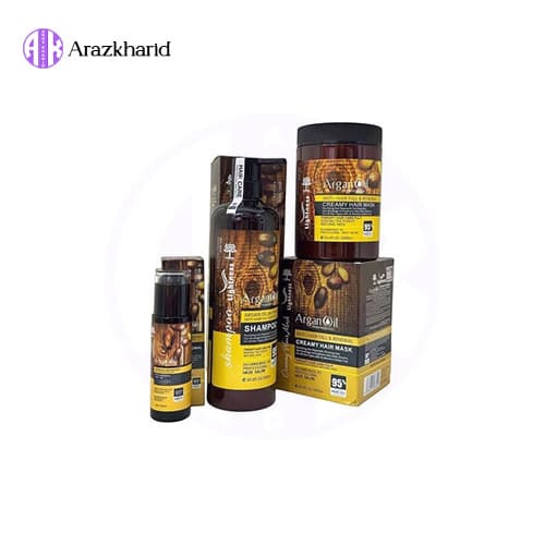 پک شامپو،ماسک مو و روغن آرگان لایتنس بدون سولفات(900میل+1000میل+100میل)
