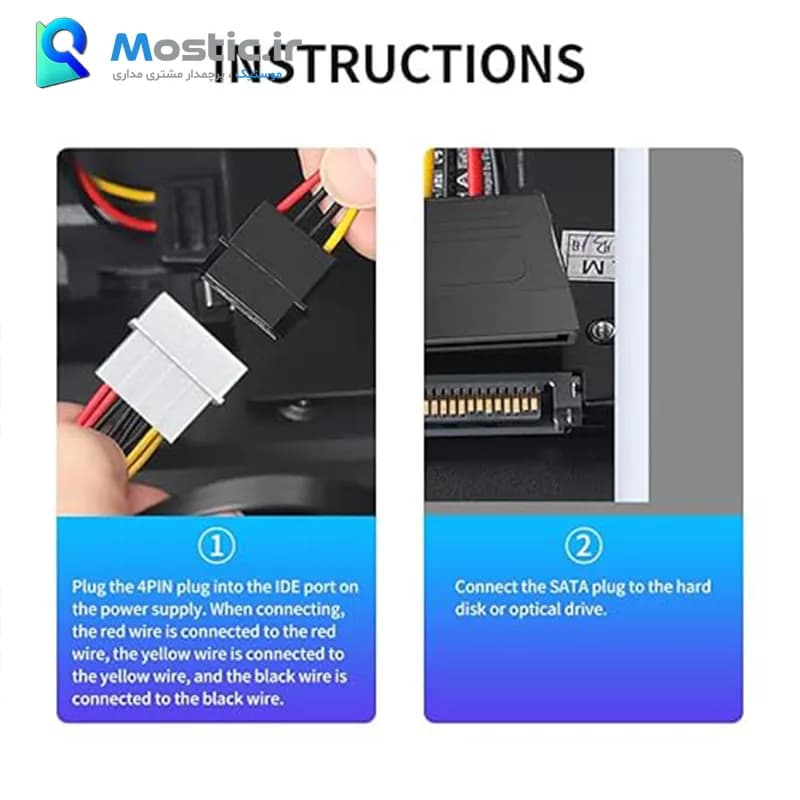 کابل تبدیل برق 4 پین Molex به دو خروجی ساتا مدل Dot طول 0.18 متر — تصویر ۹