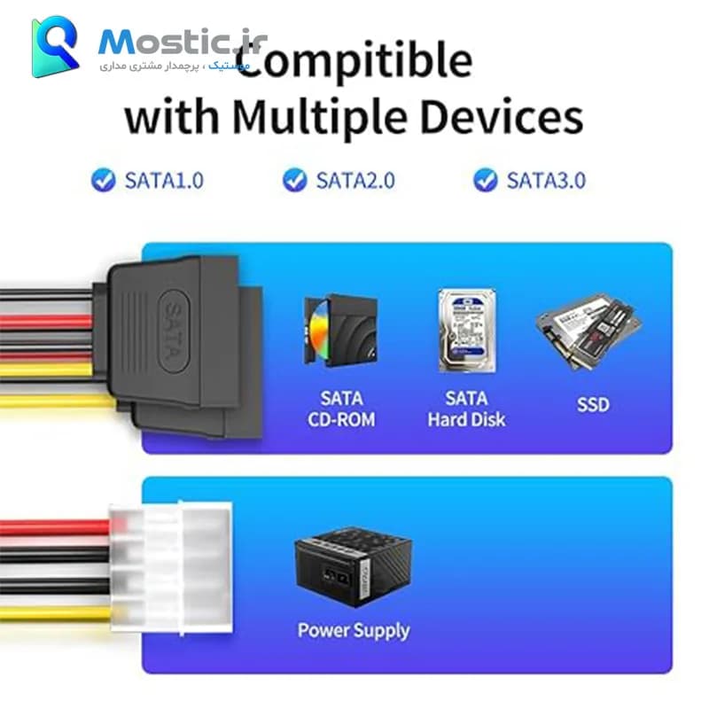 کابل تبدیل برق 4 پین Molex به دو خروجی ساتا مدل Dot طول 0.18 متر — تصویر ۸