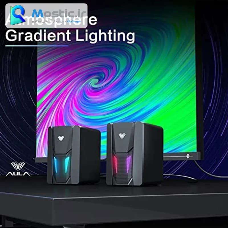 اسپیکر باسیم دسکتاپ گیمینگ آئولا مدل N-108 نورپردازی RGB — تصویر ۴