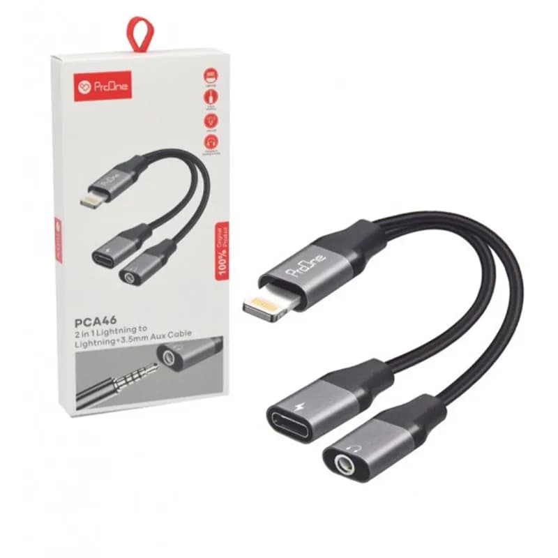 کابل تبدیل آیفون به AUX و لایتنینگ پرووان مدل PCA46 طول 0.15 متری