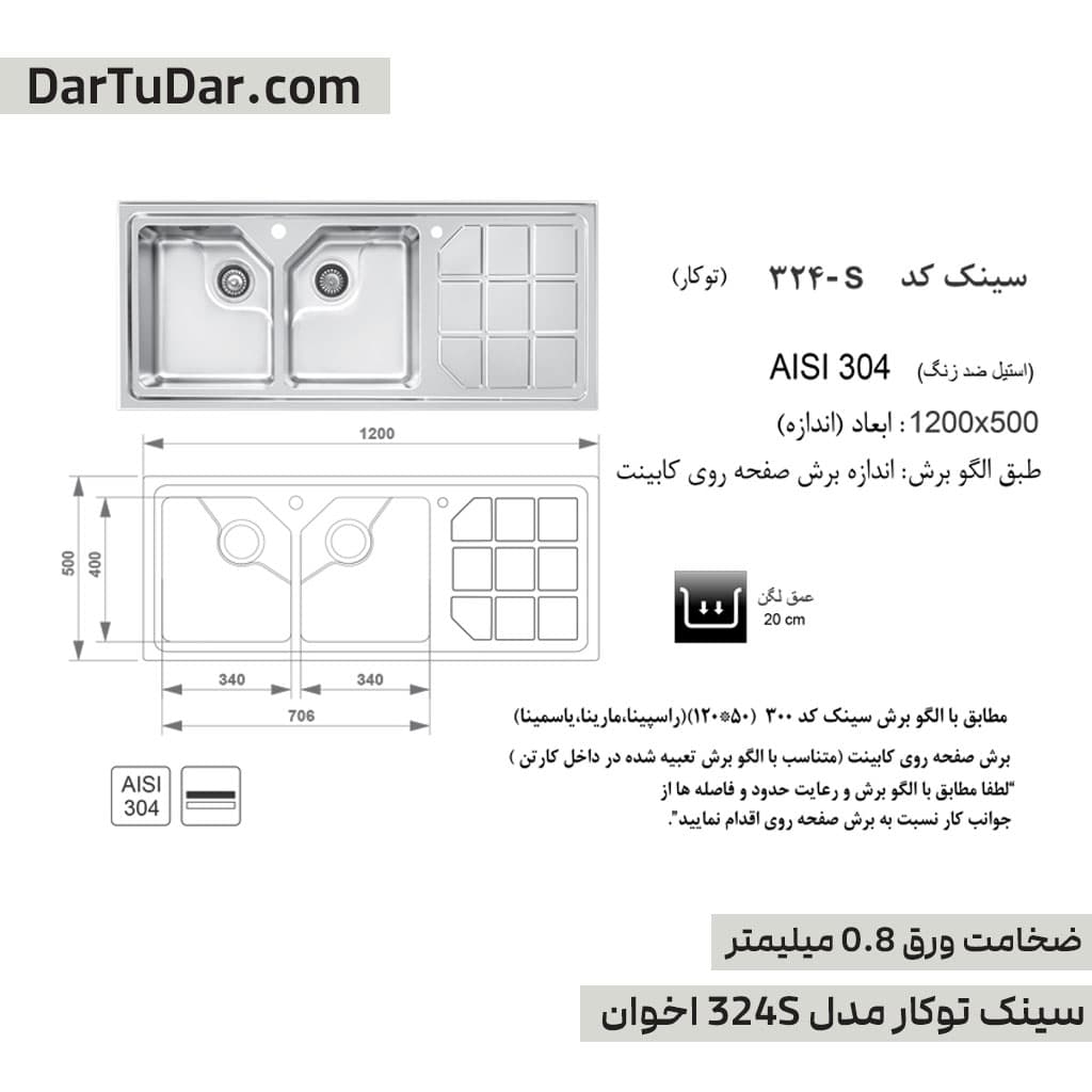 سینک توکار مدل 324S اخوان — تصویر ۴