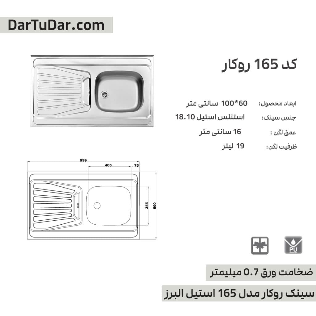 سینک روکار مدل 165 استیل البرز — تصویر ۴