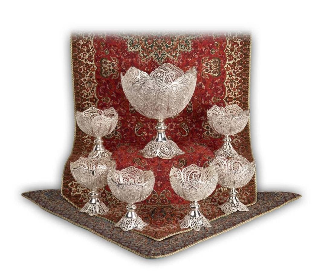 سرویس هفت پارچه اجیل خوری ملیله کاری رنگ