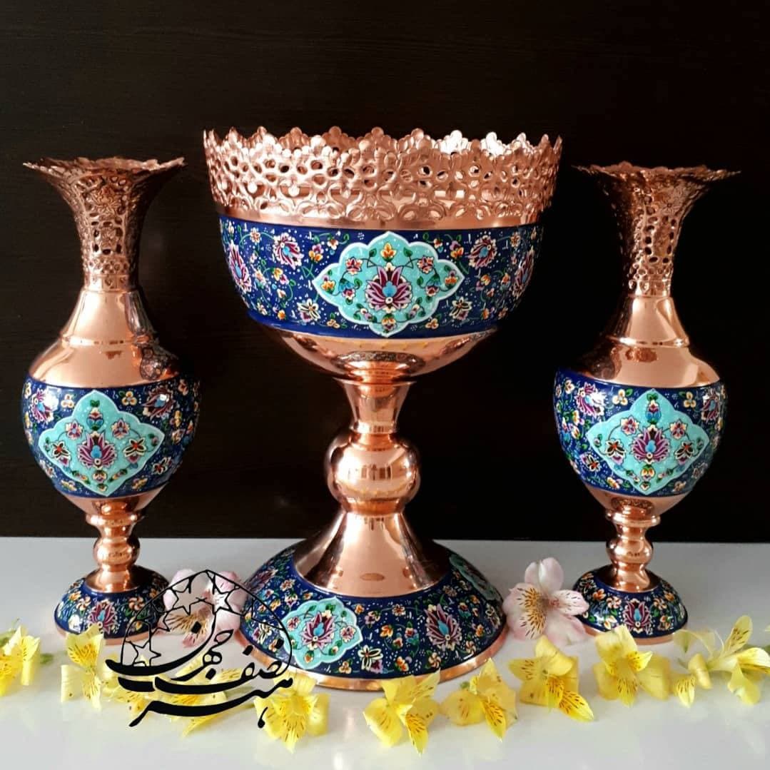 ست کاسه اجیل به همراه سنبلدان شماره 2 مس و پرداز