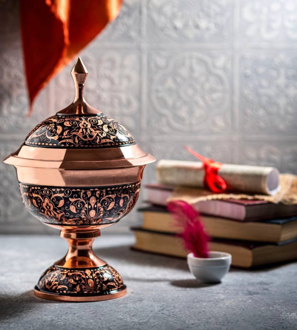 شکلات خوری طرح لاله بزرگ حکاکی روی مس