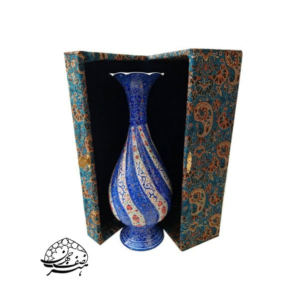 گلدان صراحی مینا کاری همراه جعبه ترمه