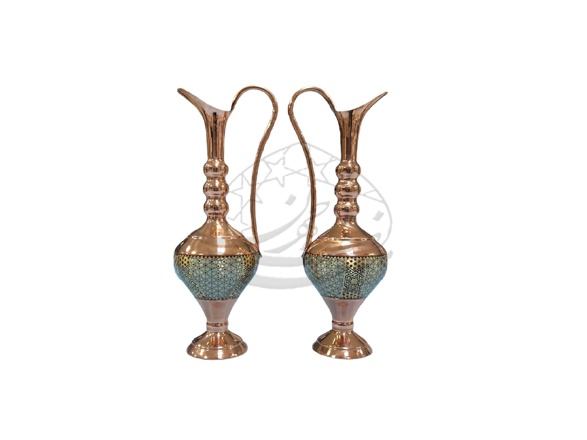 یک جفت پارچ مس و خاتم طرحدار گوی دار
