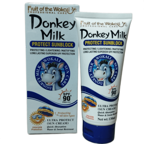 کرم ضد آفتاب شیر الاغ وکالی بی رنگ DONKEY MILK WOKALI SUN CREAM Spf90 حجم 130 میل