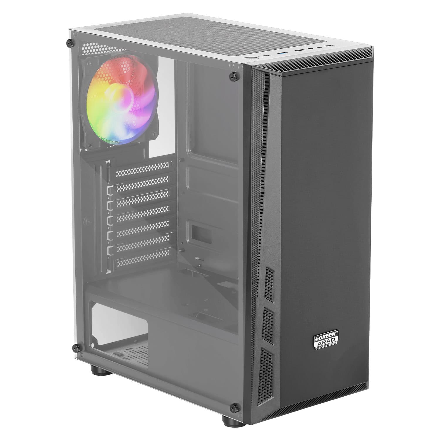 کیس گیمینگ گرین آراد / Green ARAD – شیشه حرارت دیده، یک عدد فن FRGB 120mm