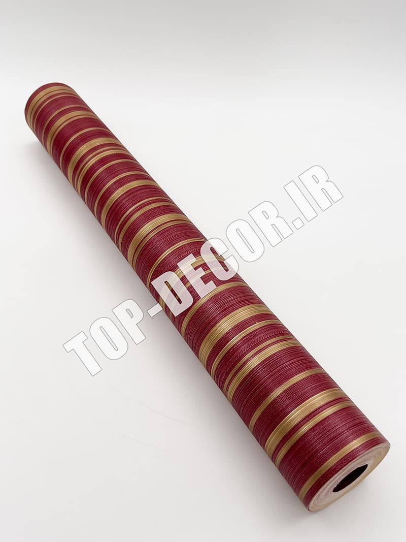 کاغذ دیواری قابل شستشو PVC طرح راه‌راه کلاسیک قرمز و طلایی — تصویر ۷