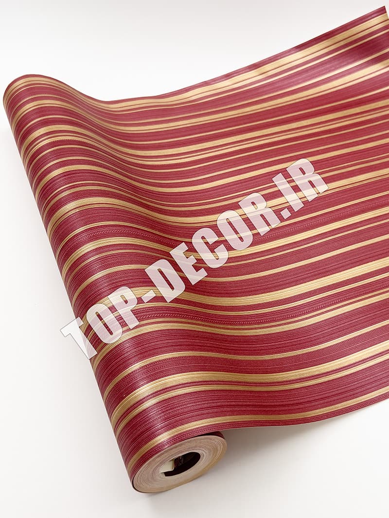 کاغذ دیواری قابل شستشو PVC طرح راه‌راه کلاسیک قرمز و طلایی — تصویر ۴