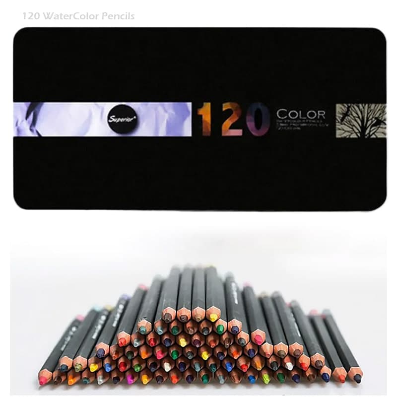 مداد رنگی آبرنگی 120 رنگ جعبه فلزی Superior