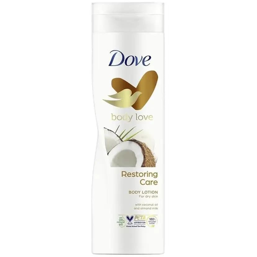 لوسیون بدن داو ترمیم کننده قوی پوست خشک و زبر با عصاره نارگیل و شیر بادام ۴۰۰ میل Dove Nourishing Secrets Restoring Body Lotion