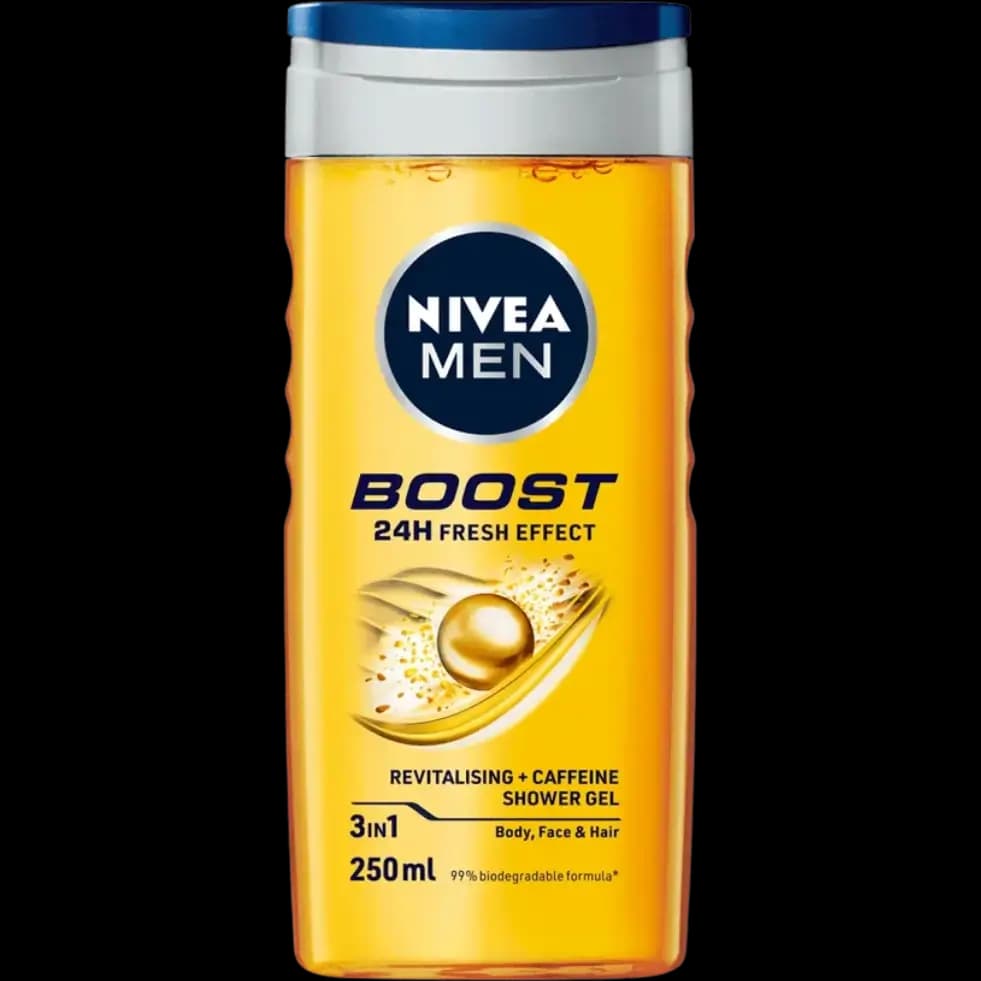 شامپو سر و بدن مردانه ۳ در ۱ نیوا من حاوی کافئین طبیعی ۲۵۰ میل Nivea Men Boost Shower Gel 3in1 Body Wash