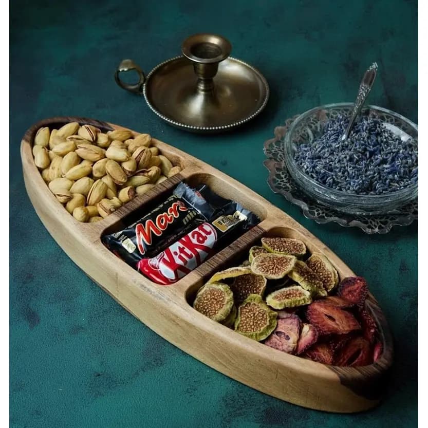 اردور خوری قایقی ۳ خانه چوب گردو اصل (۳۵ سانتی‌متر) — تصویر ۳