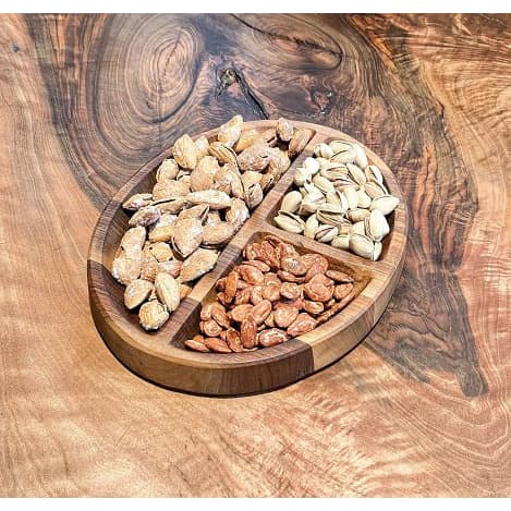 اردو خوری بیضی ۳ خانه چوب گردو طبیعی 25در20سانت — تصویر ۳