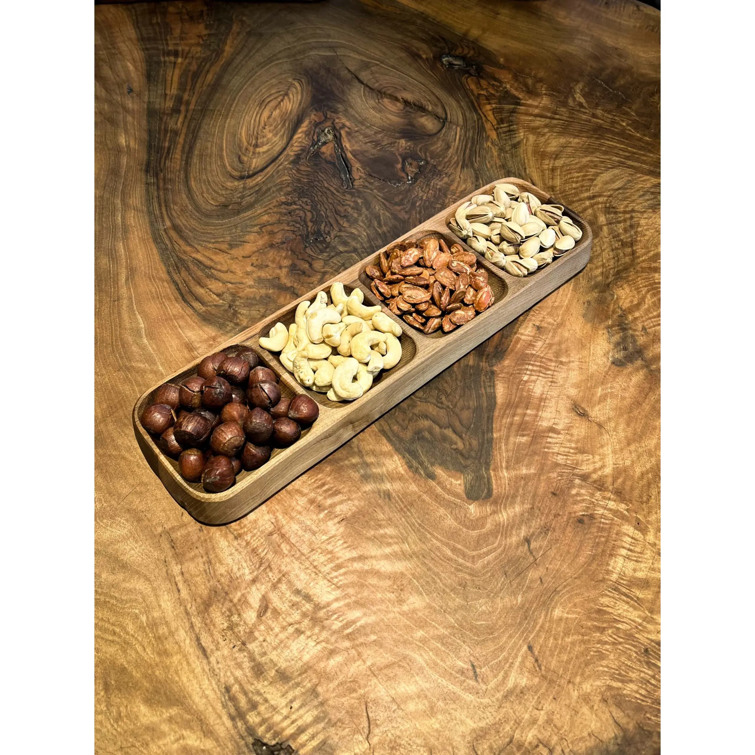 اردو خوری ۴ خانه مستطیل چوب گردو اصل ۳۵ سانتی‌متری — تصویر ۳