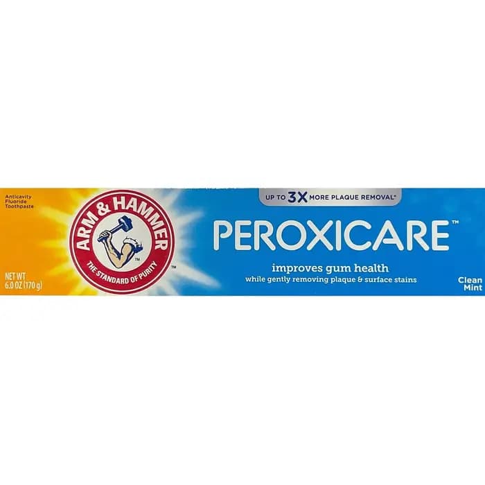 خمیر دندان درمانی آرم اند هامر پروکسی کر PeroxiCare (ضد پلاک، جرم‌گیر و ترمیم لثه) 170 گرم Arm & Hammer PeroxiCare Deep Clean Toothpaste Clean Mint — تصویر ۹