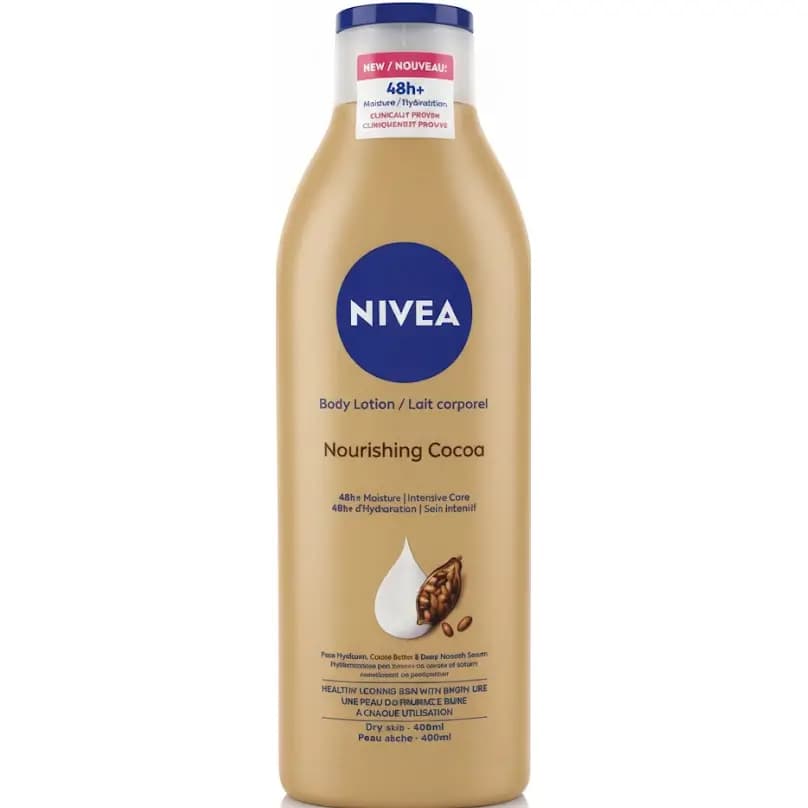 لوسیون بدن کاکائو نیوآ آبرسان فوری و درخشان‌کننده – مناسب پوست خشک – 400 میل Nivea Body Lotion Nourishing Cocoa
