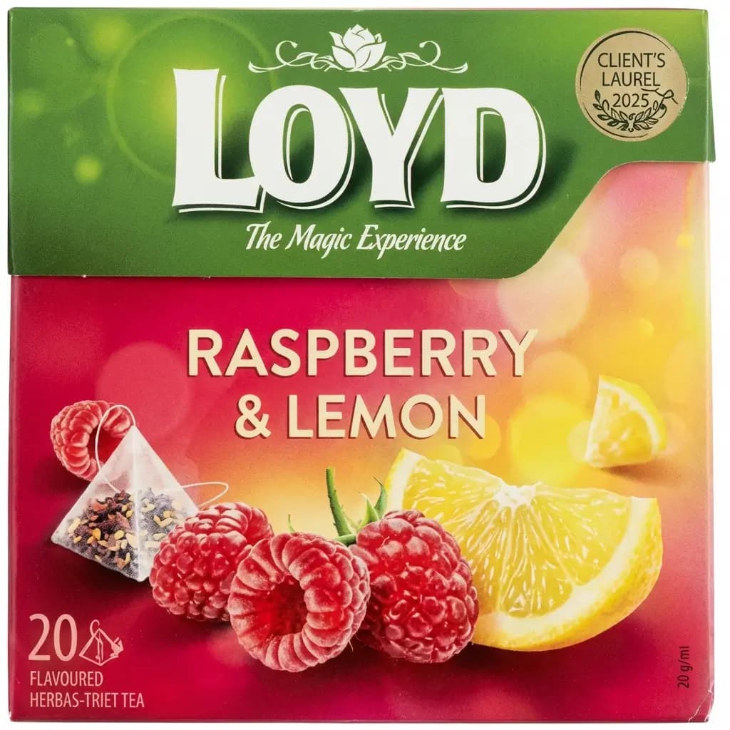 دمنوش کیسه‌ای لوید با طعم تمشک و لیمو – 20 عددی Loyd Raspberry and Lemon