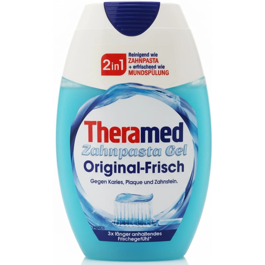 خمیر دندان ژلی ۲ در ۱ ترامد آلمان – ضد پوسیدگی و طراوت بخش ۷۵ میل Theramed 2in1 Original-Frisch