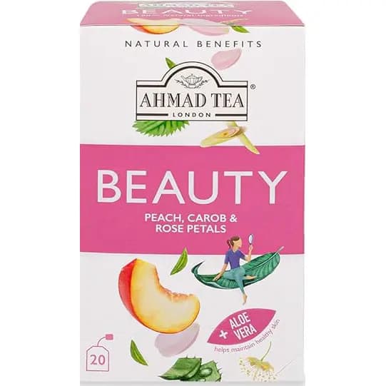 دمنوش بیوتی چای احمد مخصوص سلامت پوست حاوی گزنه، آلوئه‌ورا، هلو و خرنوب 20عددی Ahmad Tea Beauty