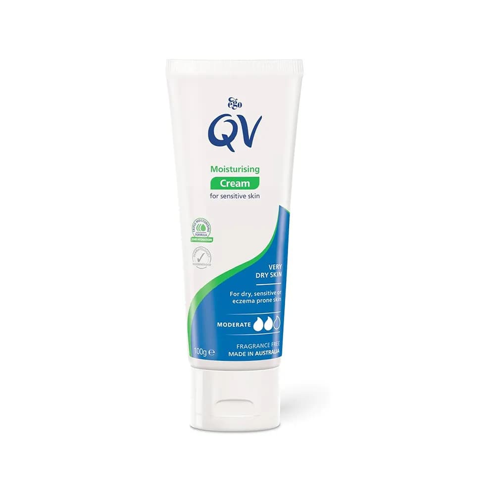 کرم مرطوب کننده و آبرسان کیو وی 100 میل مناسب پوست خشک و حساس و اگزما QV Cream Moisturising Sensitive Skin — تصویر ۱۱