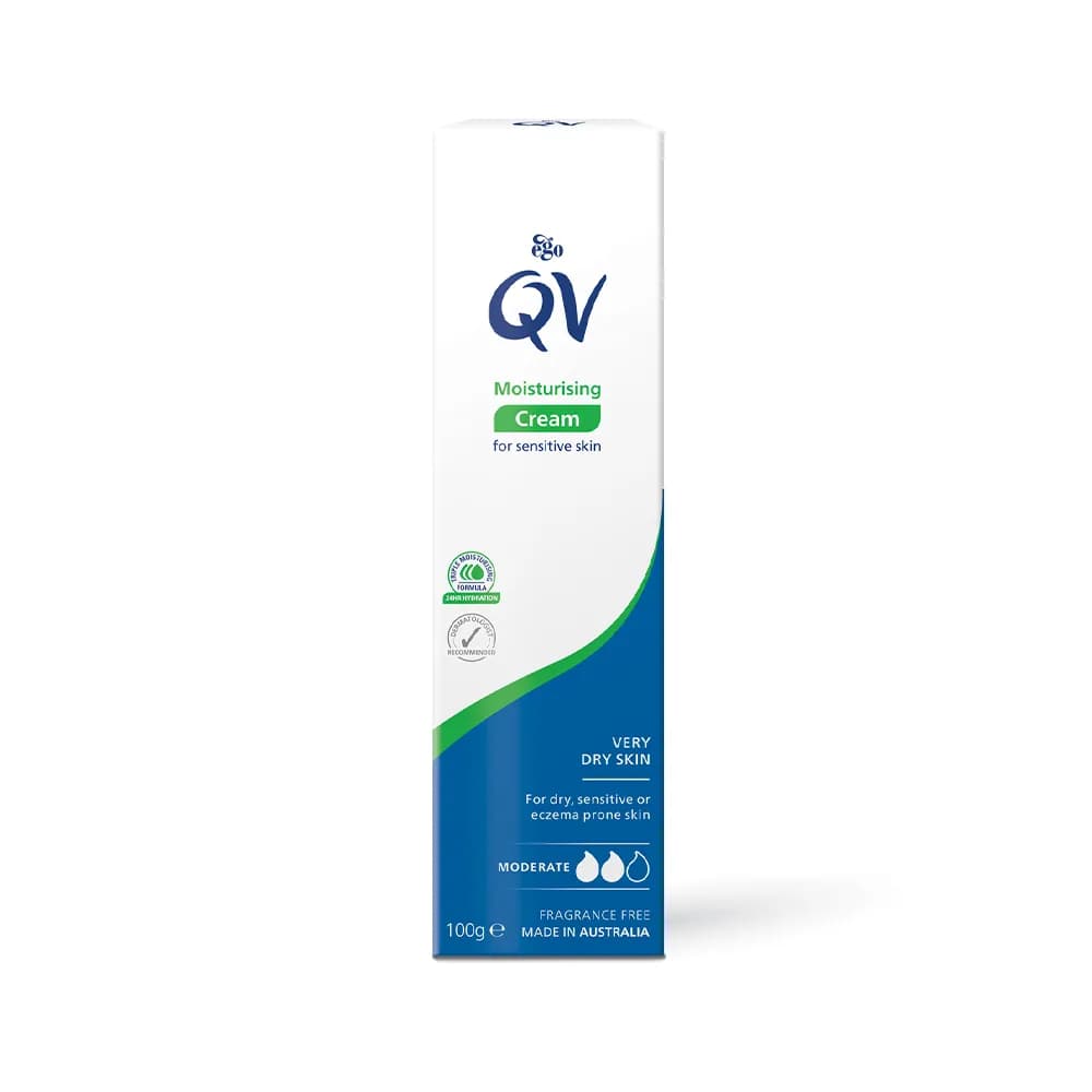 کرم مرطوب کننده و آبرسان کیو وی 100 میل مناسب پوست خشک و حساس و اگزما QV Cream Moisturising Sensitive Skin — تصویر ۱۲