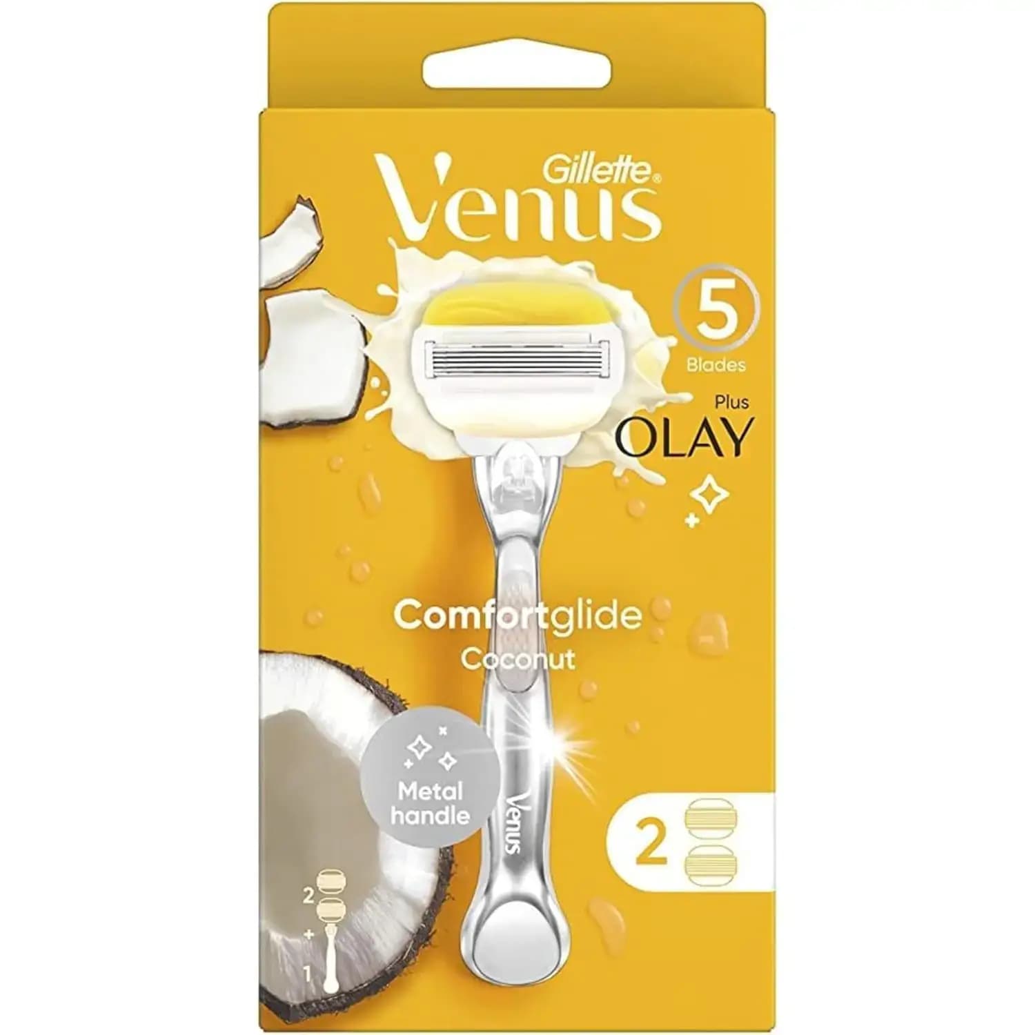 تیغ اصلاح زنانه ژیلت ونوس اولای کامفورت گلاید مرطوب کننده رایحه نارگیل+2یدک Gillette Venus Olay Comfort Glide Shaving Blade — تصویر ۲