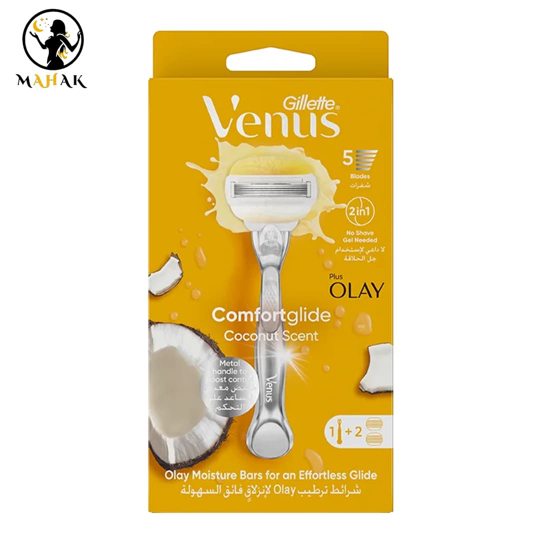تیغ اصلاح زنانه ژیلت ونوس اولای کامفورت گلاید مرطوب کننده رایحه نارگیل+2یدک Gillette Venus Olay Comfort Glide Shaving Blade — تصویر ۳
