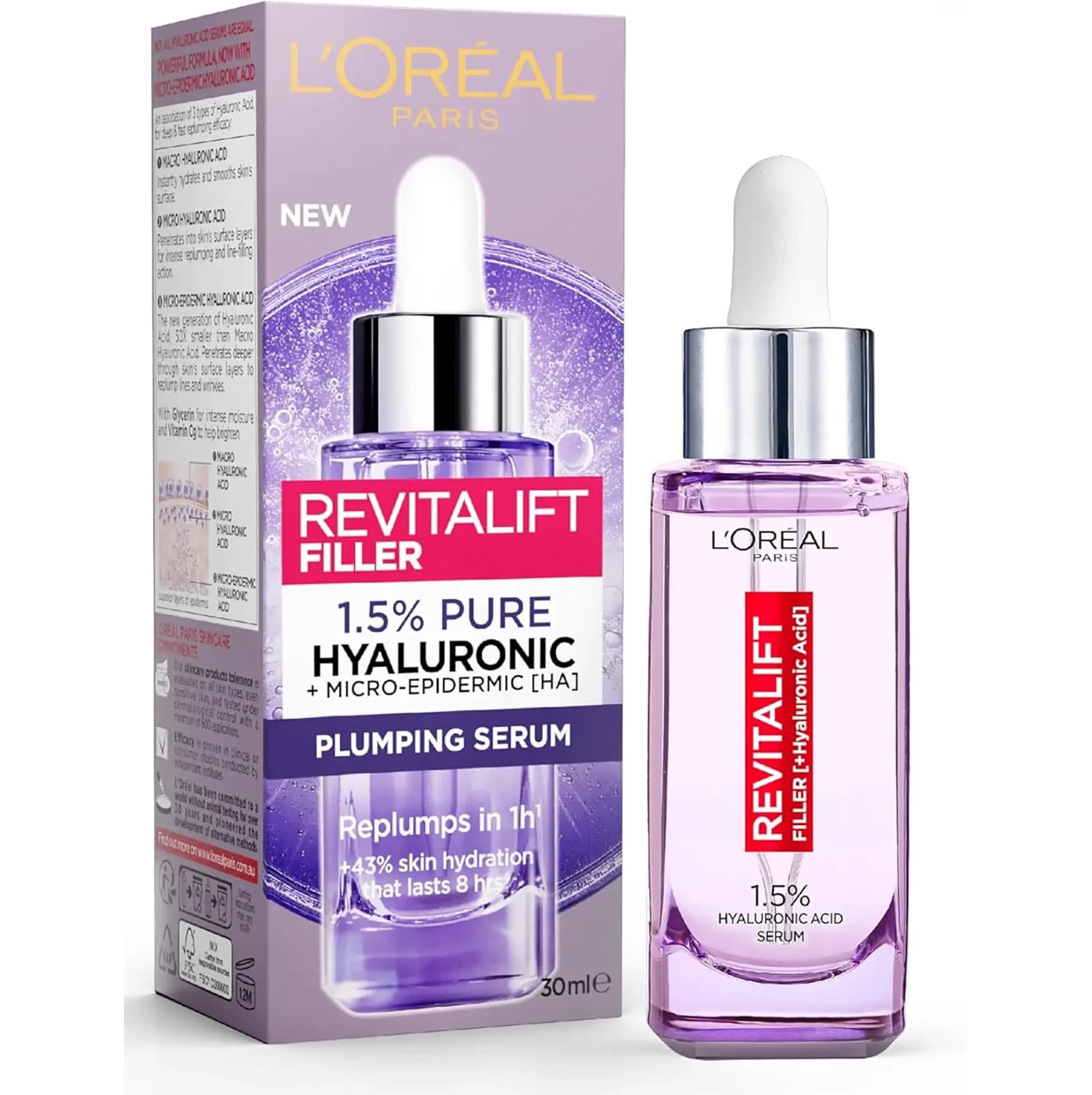 سرم ضد چروک و پرکننده هیالورونیک اسید رویتالیفت فیلر لورآل 30 میلL’oreal Revitalift Filler Pure Hyaluronic Acid 1.5% Serum