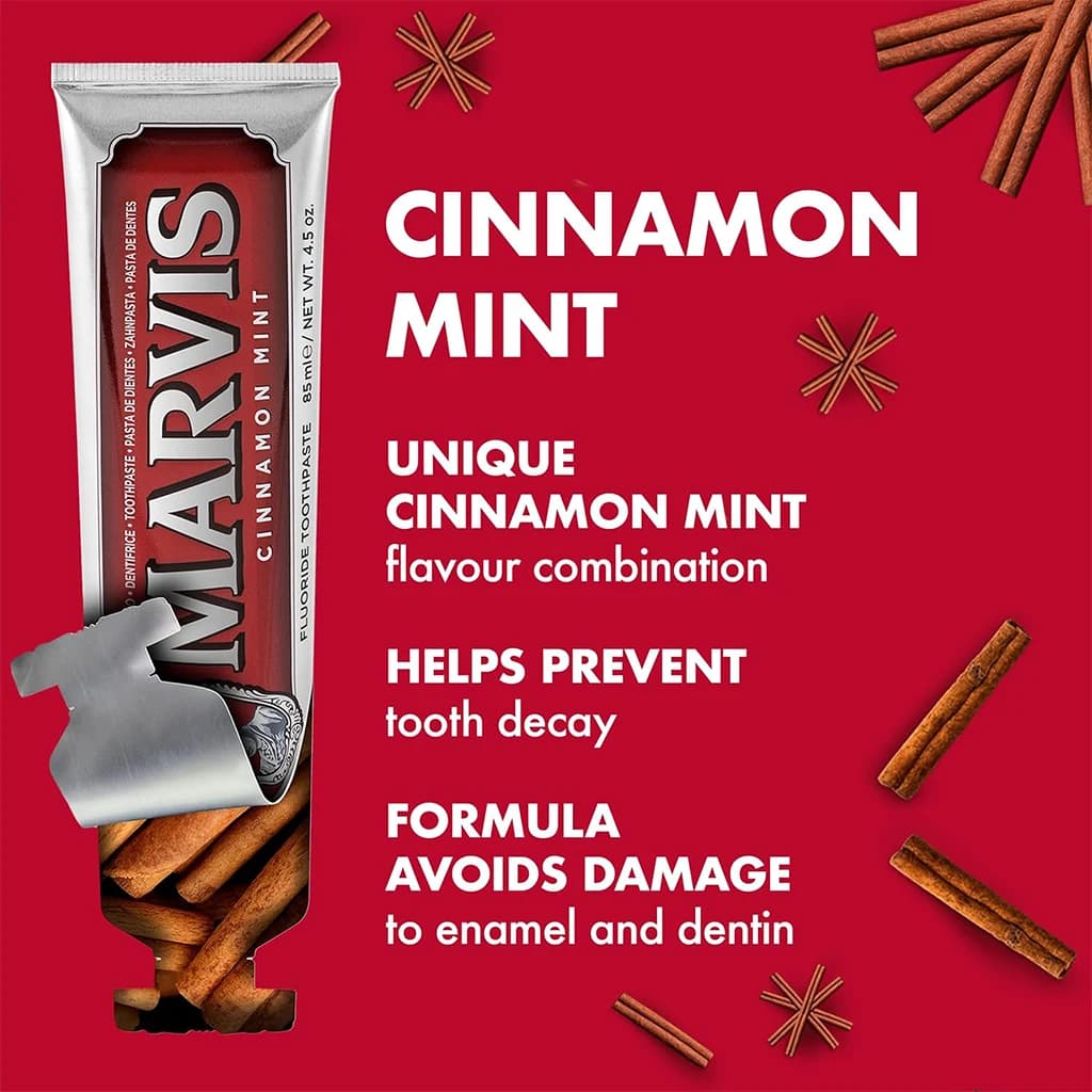 خمیردندان مارویس مدل Cinnamon Mint | ترکیب دلپذیر دارچین و نعناع برای لبخندی درخشان — تصویر ۷