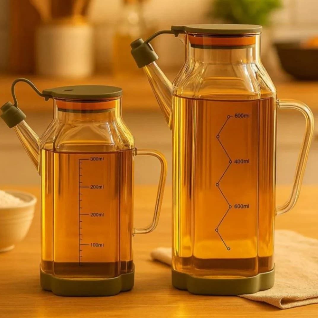 ظرف روغن ریز پیرکس خاص و ضخیم کف و درب سیلیکونی حجم 1000 میل