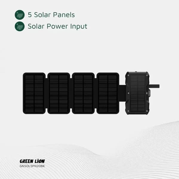 پاور بانک خورشیدی 20 وات گرین لاین مدل Solar 5-Panel ظریت 20000 میلی آمپر ساعت — تصویر ۴
