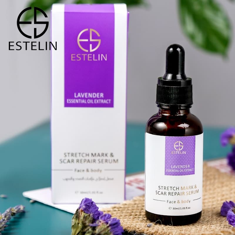 سرم ترمیم ترک پوستی و جای زخم استلین حاوی روغن اسطوخودوس اورجینال 30میل ESTELIN Lavender Stretch Mark Scar Repair Serum