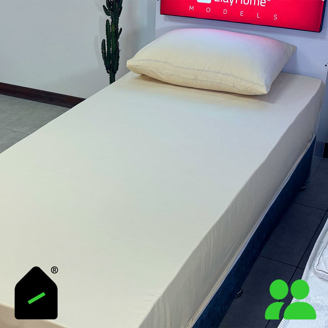 ملحفه نیم ست دونفره رنگ شیری (ملحفه کش دار+ 2 روبالشتی) Elay home
