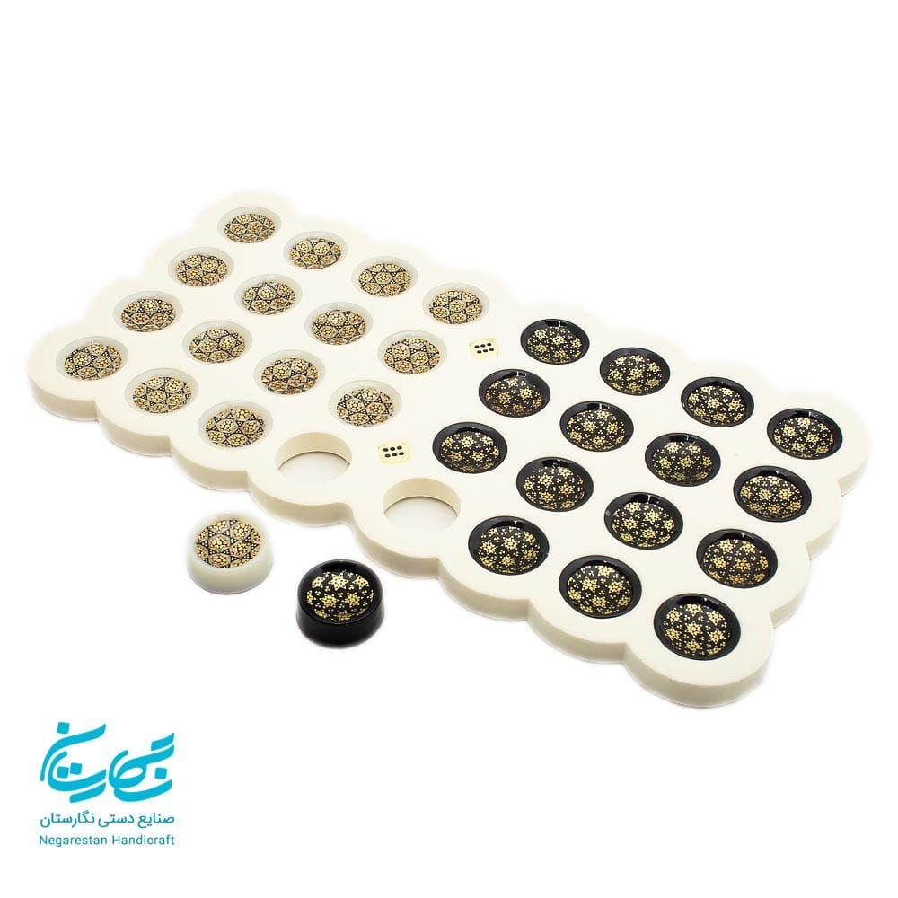 تخته نرد و شطرنج 50 سانتی خاتم کاری اعلا با نقاشی گل و مرغ — تصویر ۵
